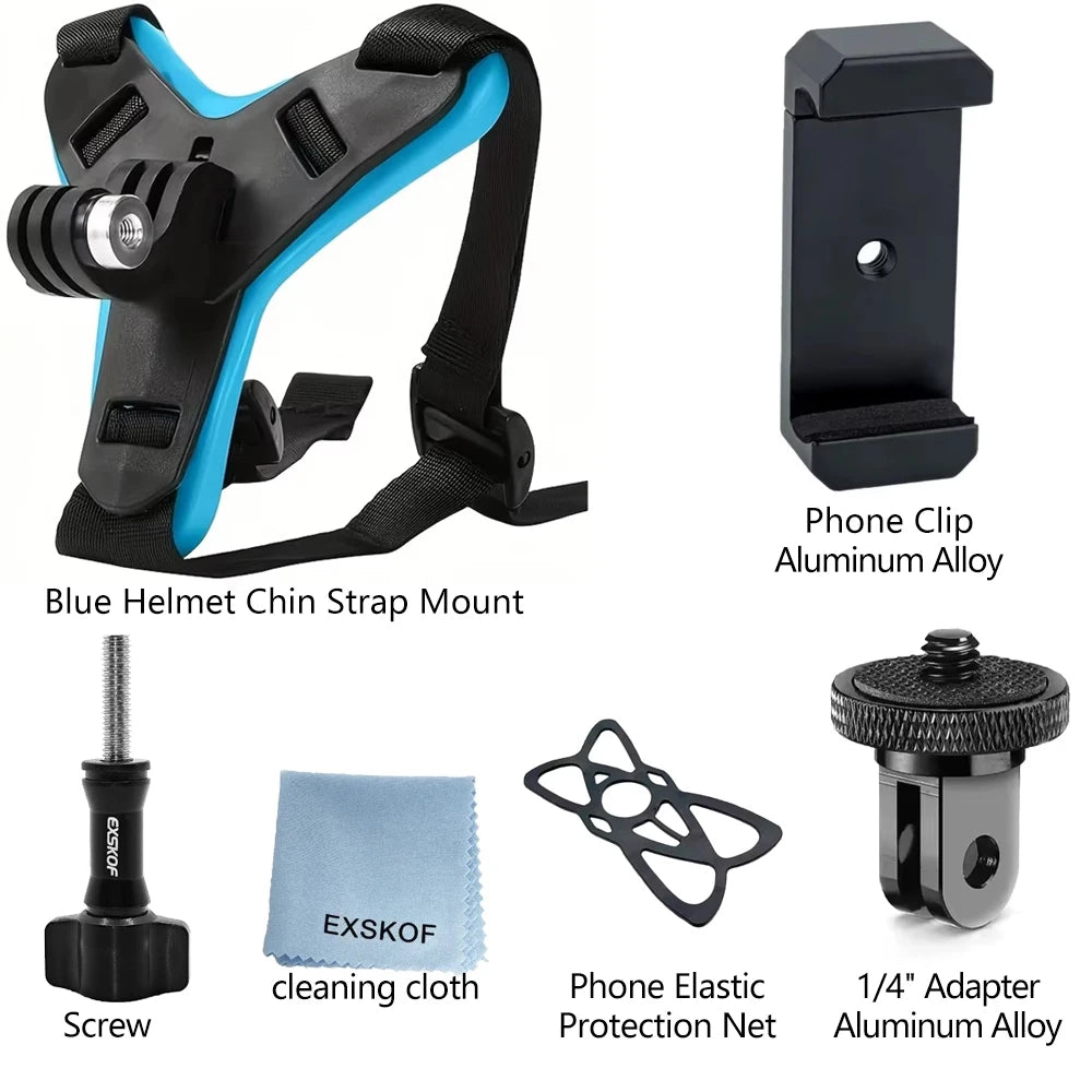 Blue With Metal Clip Colour Motorcycle Helmet Chin Mount for Action Cameras