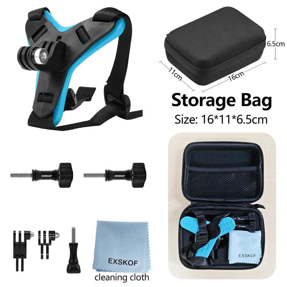 Blue and Storage Bag Colour Motorcycle Helmet Chin Mount for Action Cameras