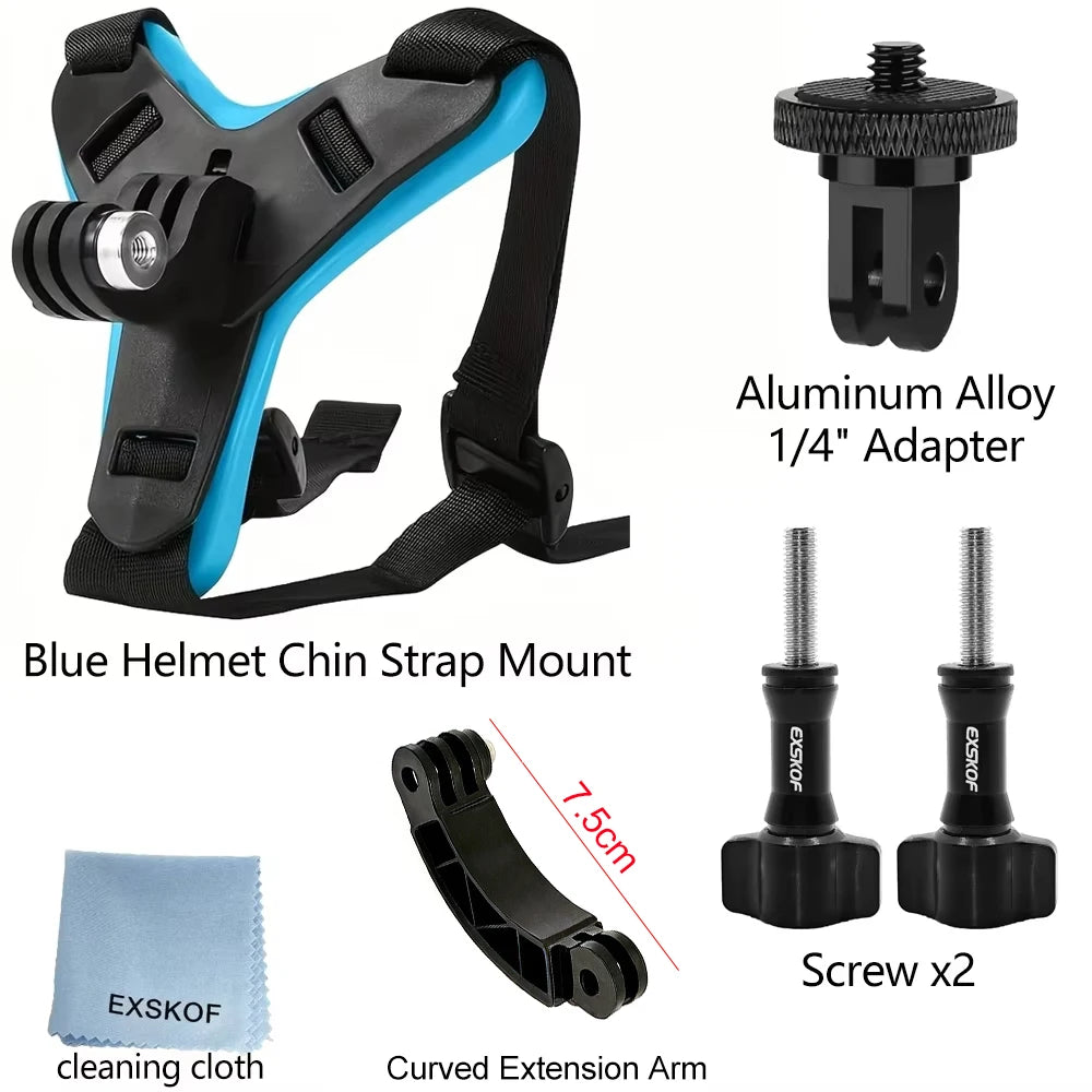 Blue 7.5cm Extension Colour Motorcycle Helmet Chin Mount for Action Cameras