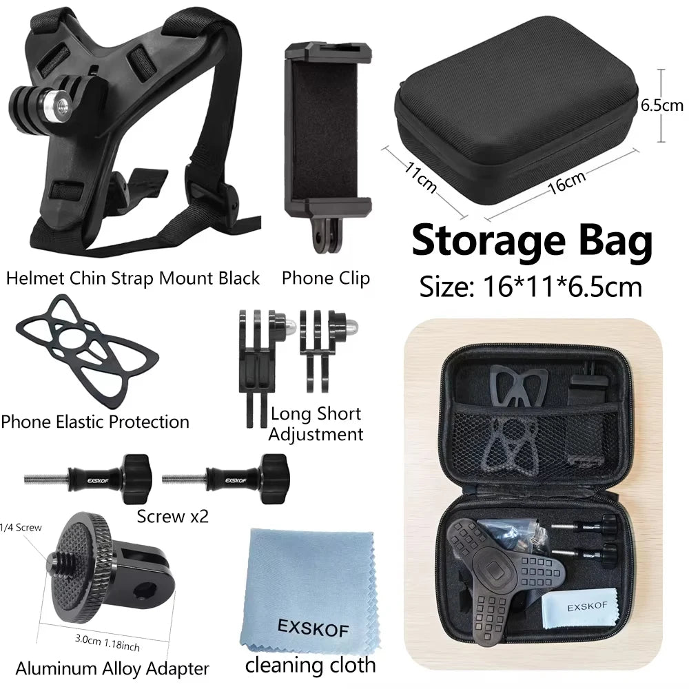 Black 10-in-1 Kit Colour Motorcycle Helmet Chin Mount for Action Cameras